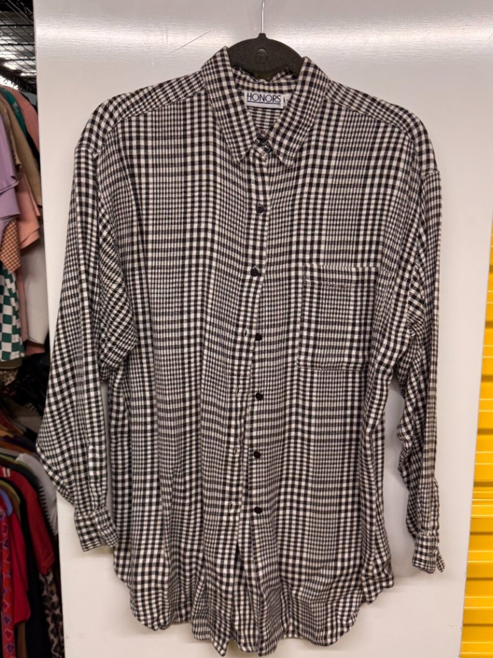 Vintage Honors Black & White Checkered Button Down Shirt - L
